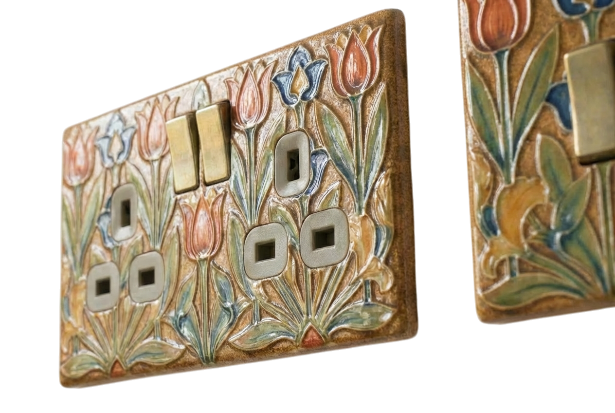 Tulip ceramic UK double socket close-up