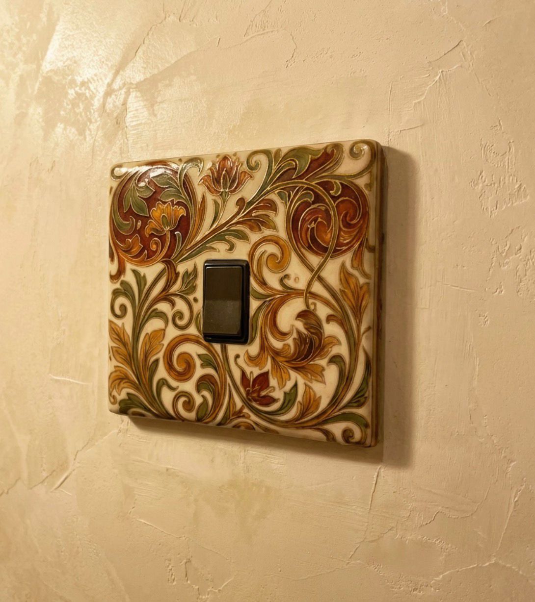 Floral scrollwork ceramic UK light switch plate