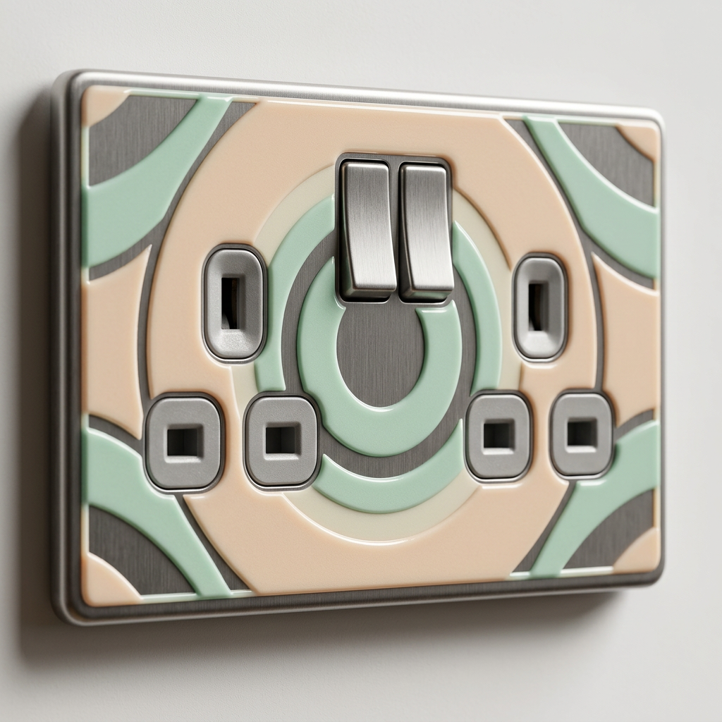 Peach and sage geometric arches UK double socket and switch plate