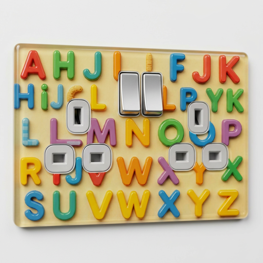 Colourful alphabet letters UK double socket and switch plate