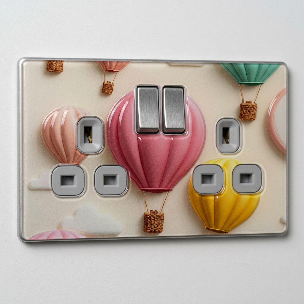 Pastel hot air balloons UK double socket and switch plate