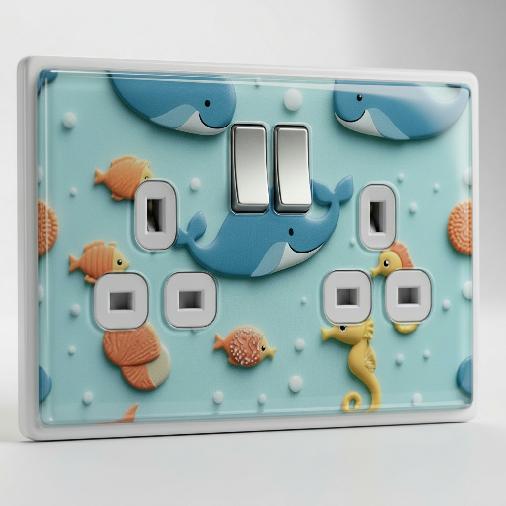 Under the sea whales and seahorses UK double socket and switch plate