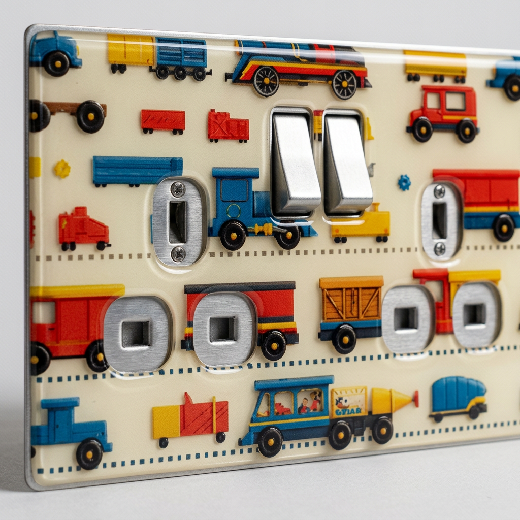 Vintage trains and trucks UK double socket and switch plate